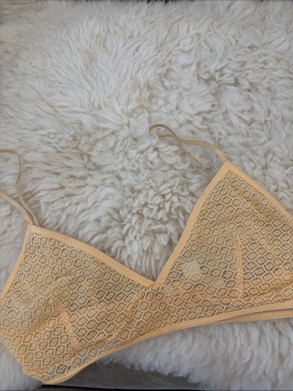American Apparel Lace Triangle Bralette in Peach